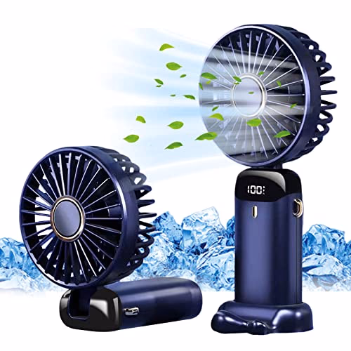 Jsdoin Ventilateur portable rechargeable par USB avec 5 vitesses,mini ventilateur de bureau pliable avec écran LED pour la maison, le bureau,la chambre à coucher, les voyages en plein air (Bleu Foncé)