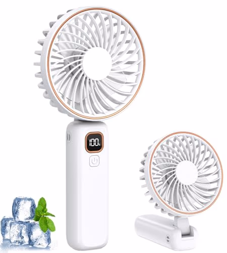 POIFL Mini Ventilateur Portable, 4000mAh Ventilateur Portable USB, Longue Autonomie, 6 Vitesses Ventilateur Silencieux Ventilateur de Bureau Pliable Avec Lanière Pour Bureau, Cours, Voyage, Extérieur