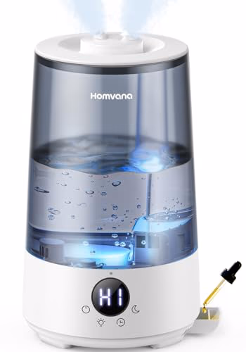 Homvana Humidificateur d'Air bébé, 3.6 L Cool Mist Top-Fill, 16dB Silencieux, 34H Durable Humidificateu Chambre, Plante, BPA Free Avec Plusieur Modes d'humidité, 7 Color Light, Diffuseur (Gris)